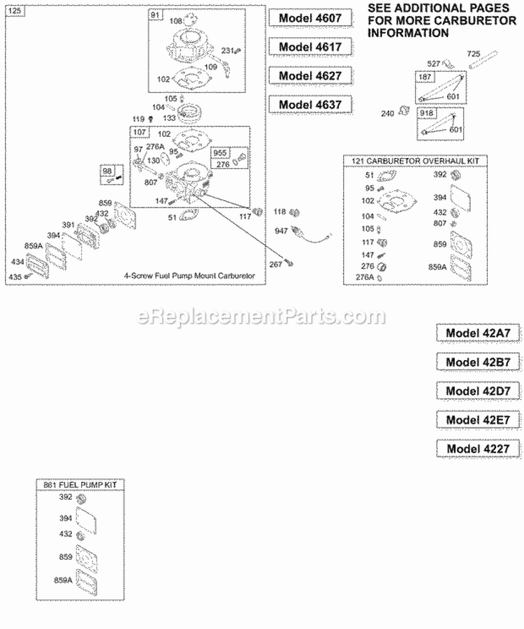 Carburetor 1 KitGasket Sets - Carburetor 1 KitGasket Sets - Fuel Pump 1 Diagram and Parts List for 461707-0149-E1  Briggs and Stratton Engine